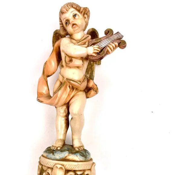 Vintage Set of 2 Fontanini Depose Italy Angel Playing Instrument Figurine 6 inch - Picture 6 of 13